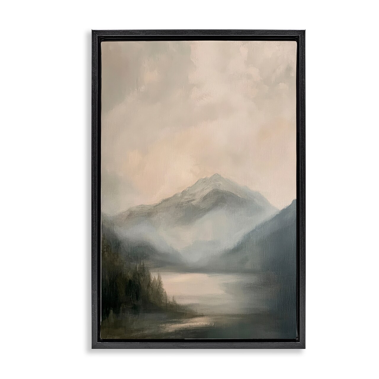 Stupell Industries Misted Mountain Lake Scene Floating Frame, design by Petal Prints Design
